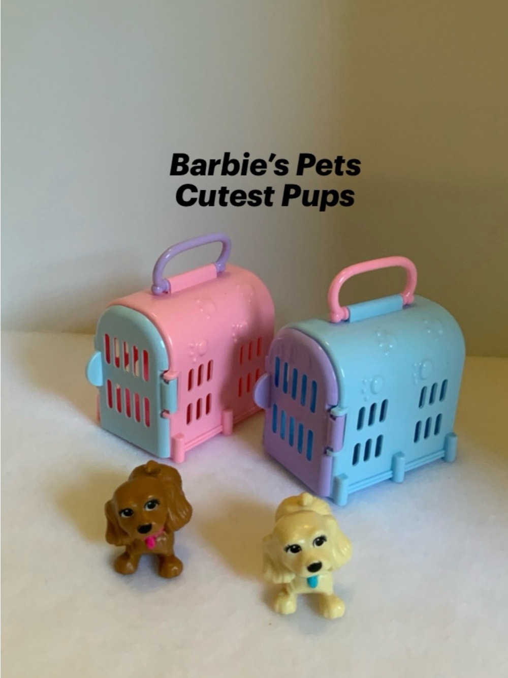 Barbie Pastel Pet Carriers with Two Puppy Figures - Pink & Blue